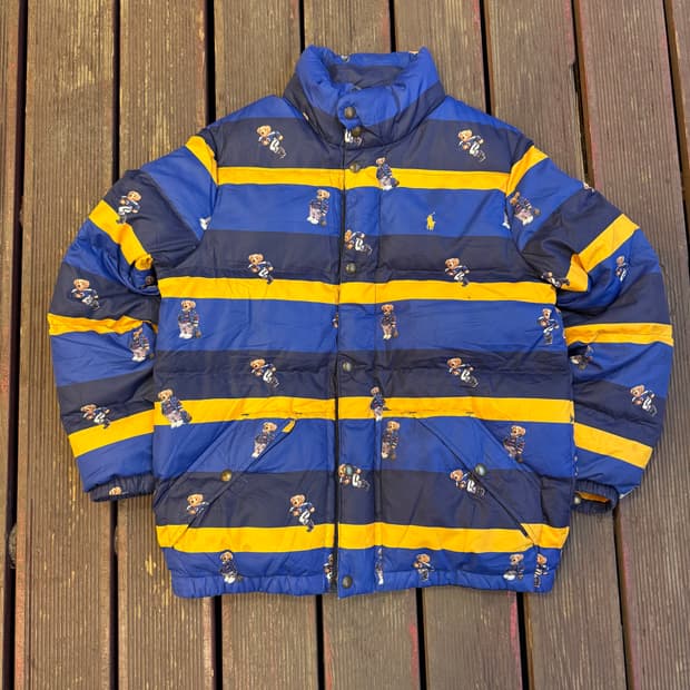 폴로 랄프로렌 럭비베어 패딩 블루/옐로우