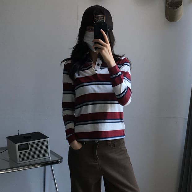빈폴 스트라이프 카라 롱슬리브