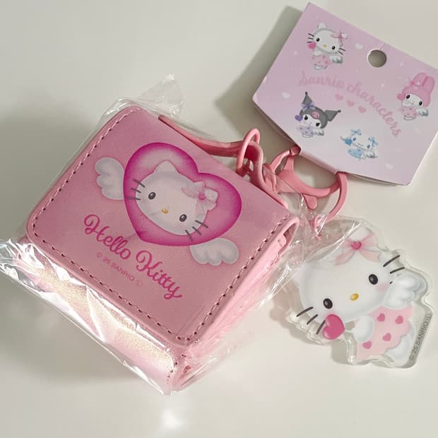 헬로키티 엔젤 이어폰 파우치 키링 글리터핑크