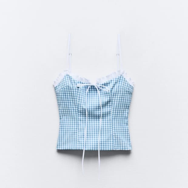 자라 체크 나시 블라우스 L