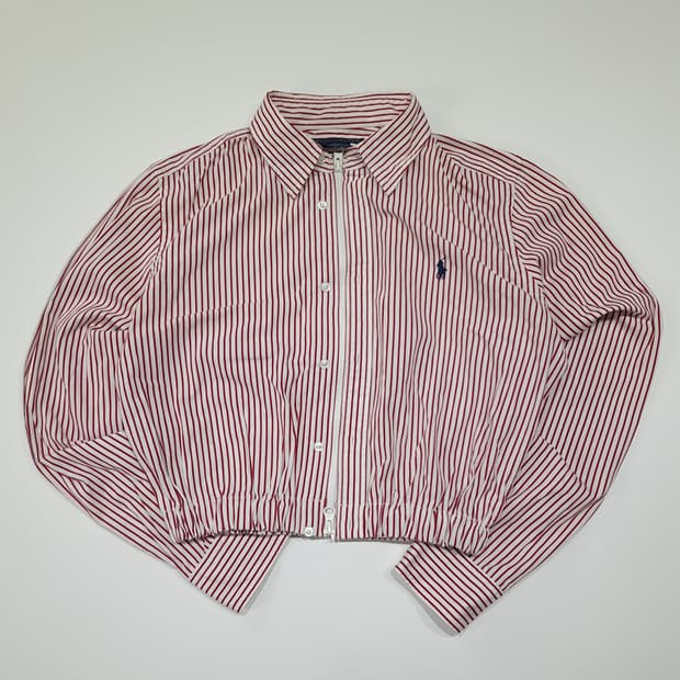 CL793 FREE 폴로 레드 스트라이프 리메이크 크롭 집업 셔츠
