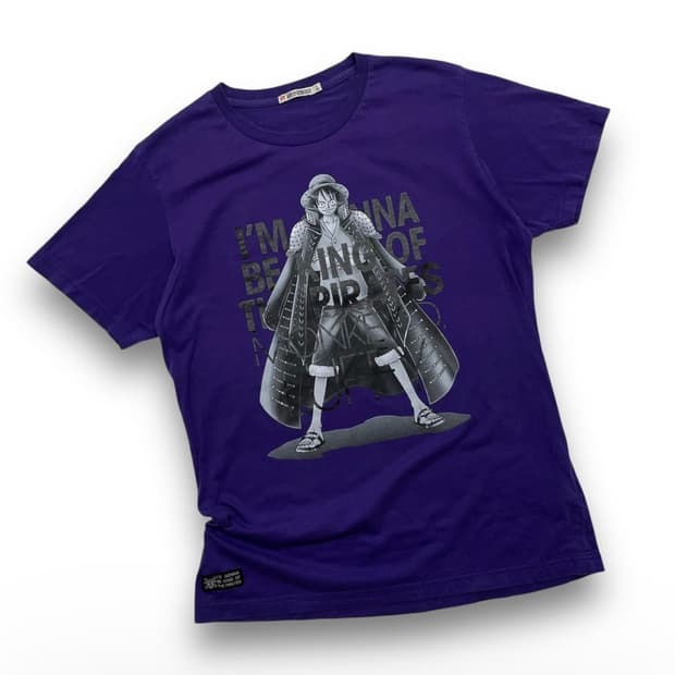 원피스 몽키 D 루피 선장 퍼플 유니클로 반팔 티셔츠