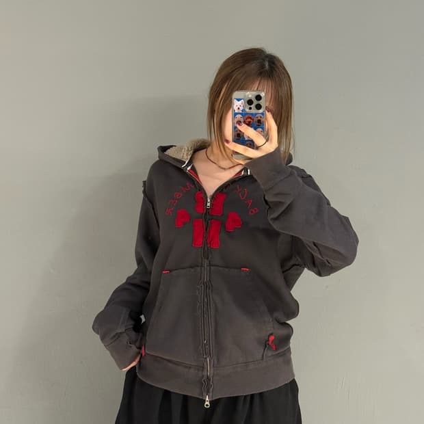 back number lettering 2-way hood zip-up