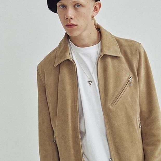 스웨이드 가죽 사선지퍼 가죽자켓 M