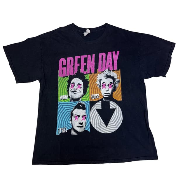 빈티지 그린데이 GREENDAY iUNO iDOS iTRE 그래픽 티셔츠