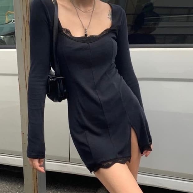 보헤미안 서울 보헴서 긴팔 슬릿 레이스 원피스 m