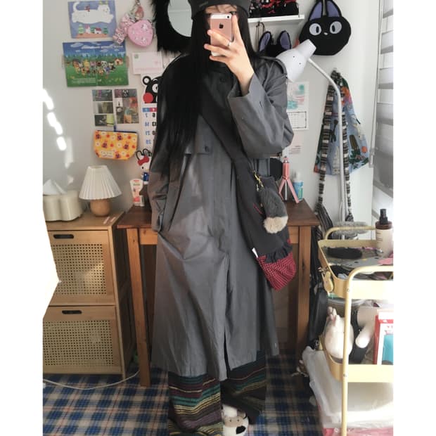 vintage long trench coat charcoal