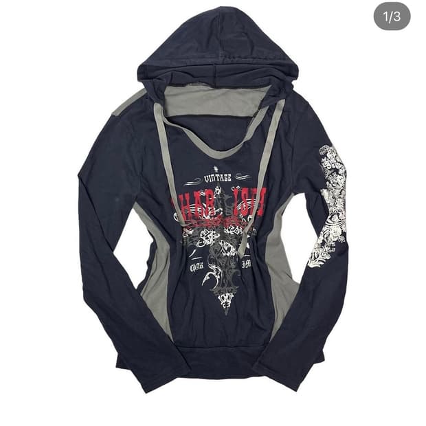 빈티지 펑크 프린팅 니트 후드티 그런지 후드집업