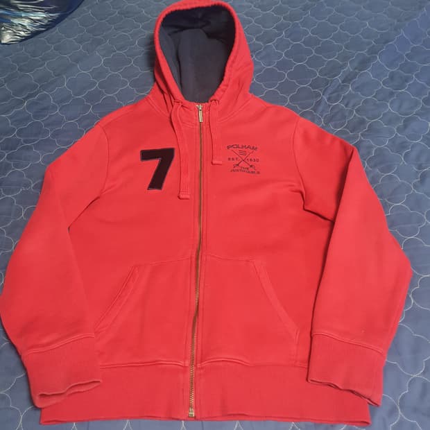 (빈티지) 폴햄 우먼 올드스쿨 7로고 벨벳 기모 후드집업 레드 (M)