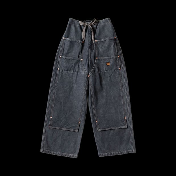 캐피탈 14oz 더블 니 배기 팬츠 블랙 키나리