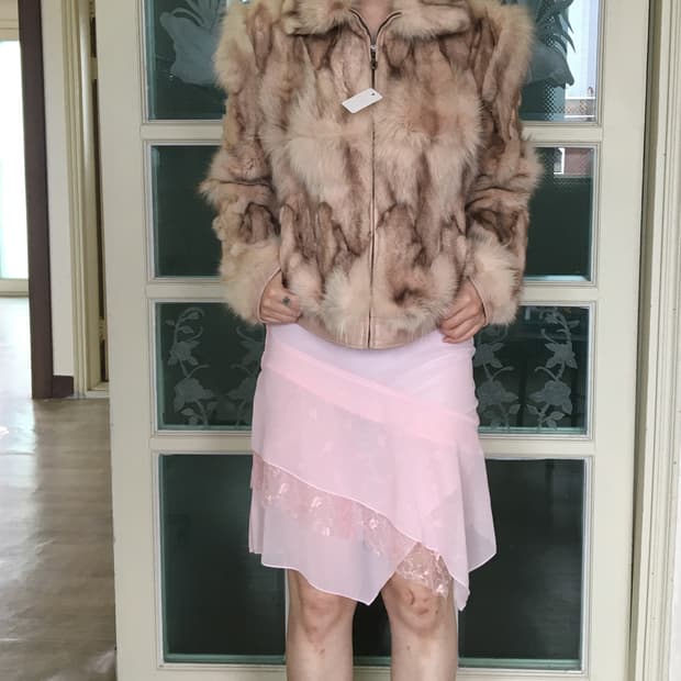 Fox fur zip up lamb leather jacket