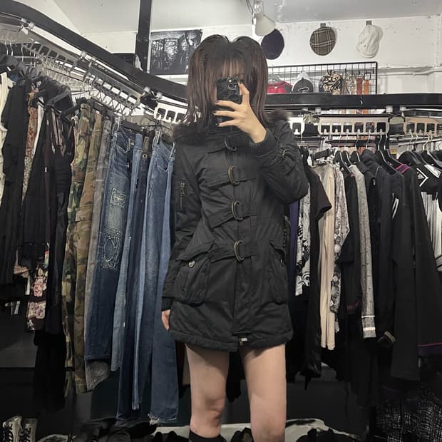 펑크 와투케 퍼 후드 미디 자켓