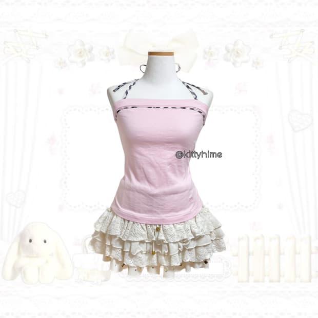 Burberry 버버리 핑크 노바체크 튜브탑 버버리홀터넥 버버리핑크쿨핑