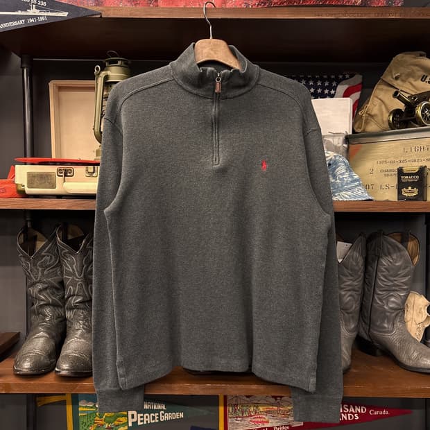 90s 폴로 랄프로렌 피마코튼 니트 하프집업 차콜 N922