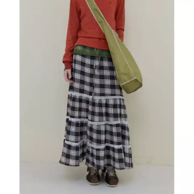 노컨텐츠 248 체크 캉캉 롱 스커트