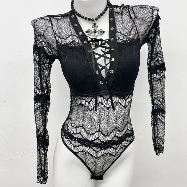 블랙 고딕 레이스 바디수트