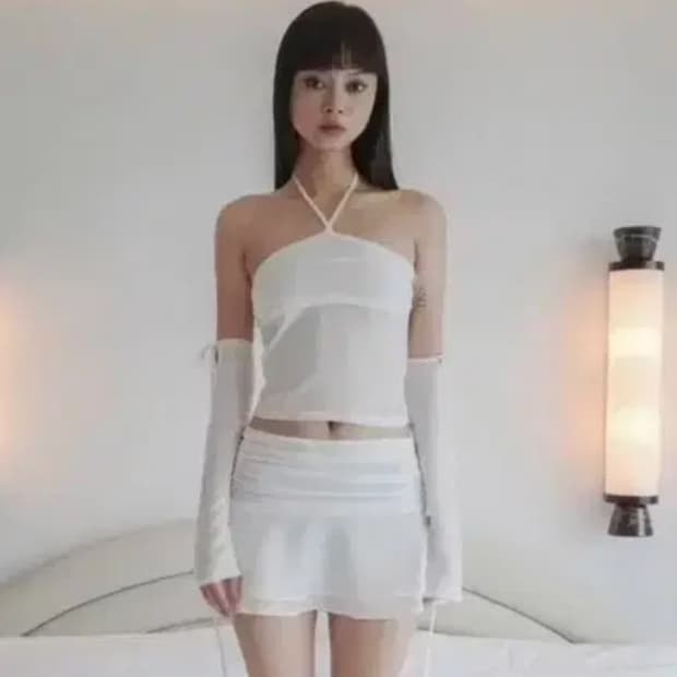 드라이로즈 쉬폰 홀터 슬리브리스 (탑+핸드워머) m