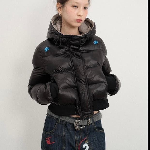 Om Embroidered Short Puffer Jacket