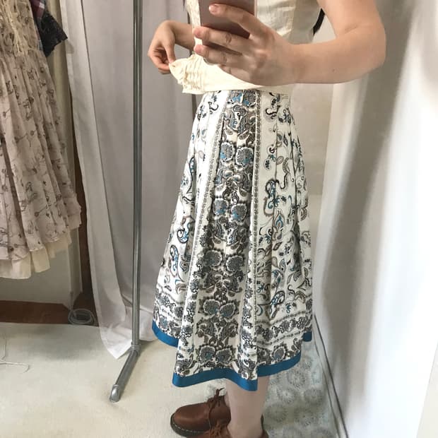 vintage ethnic pintuck blue-green skirt