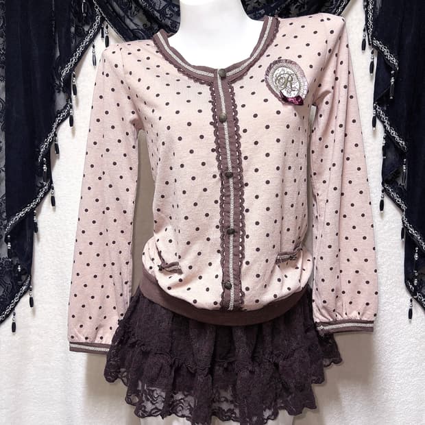 엑시즈팜 딸기초코 도트 땡땡이 블라우스 로걀탑 라떼갸루 러블리 핀터