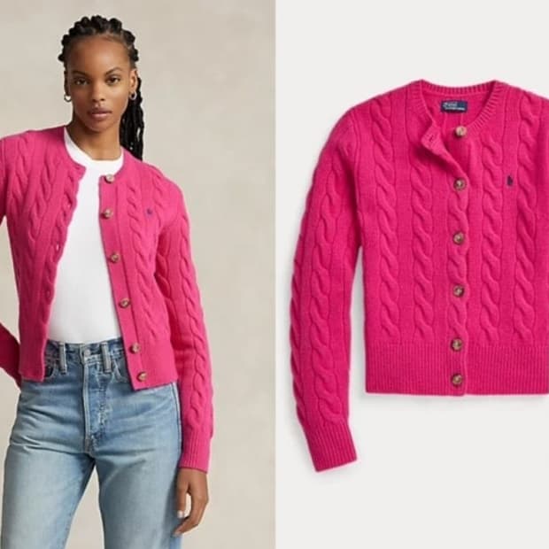 [정품] 폴로 랄프로렌 케이블 니트 캐시미어 가디건 핑크 XS