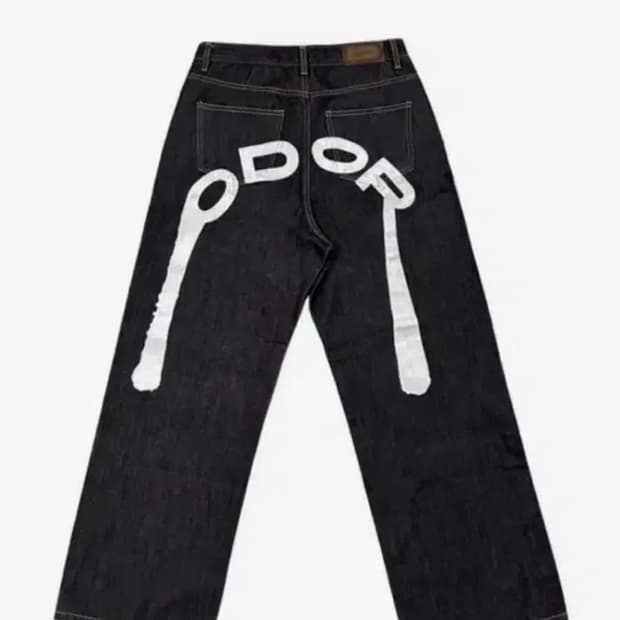 오도어 로고드롭 데님팬츠 화이트