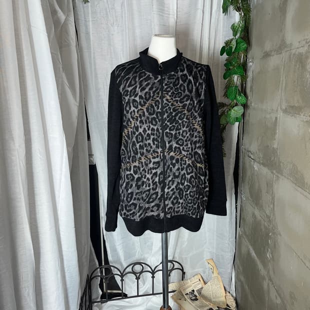 갸루 호피 니트집업