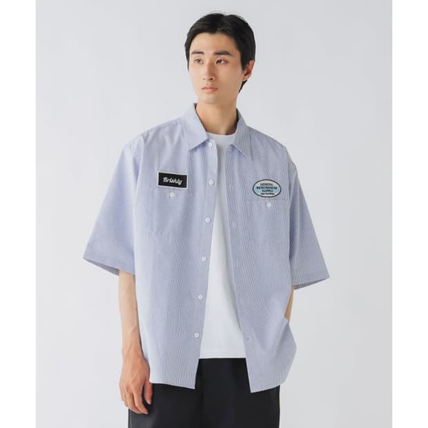 BEAMS Wappen Stripe Work Shirt