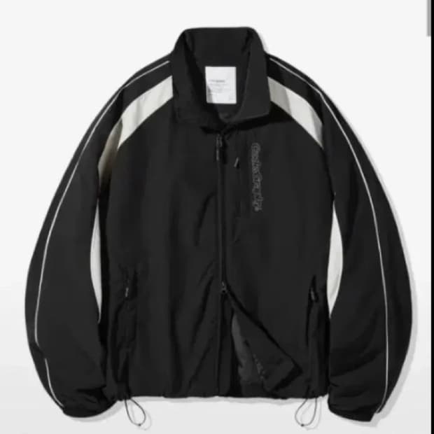 코드그라피 배색 숏 자켓 바람막이 블랙