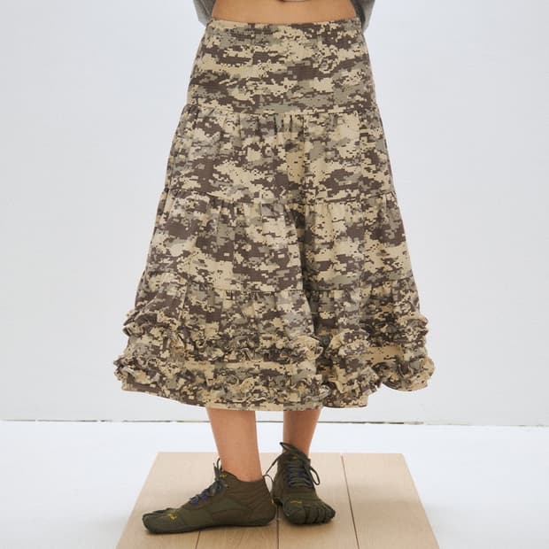 플리즈프로젝트 미들 프릴 스커트 디지털 카모