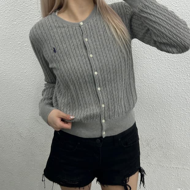 폴로 랄프로렌 네이비포니 그레이 꽈배기 가디건 XL
