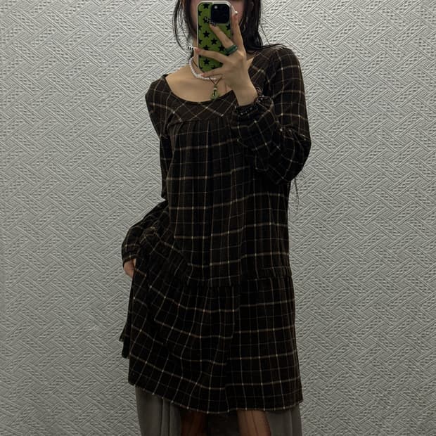 빈티지 초코브라우니 러블리 모리걸 체크 베이비돌 원피스 K0045