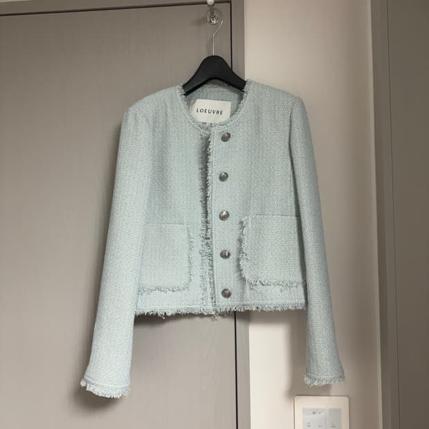 루에브르 칼라리스 프린지 트위드 자켓 라이트블루