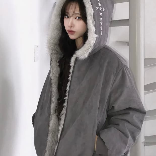 러브이즈트루 EV 리버시블 퍼 후드 그레이