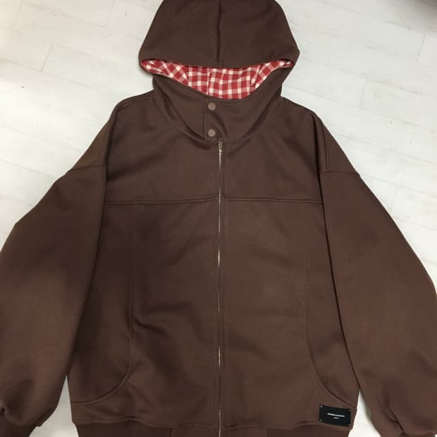 아사키프레자키 체크 브라운 후드집업 M