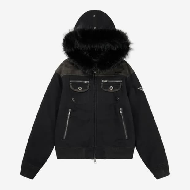 아캄 Fur Camo Contrast Jacket (Black)
