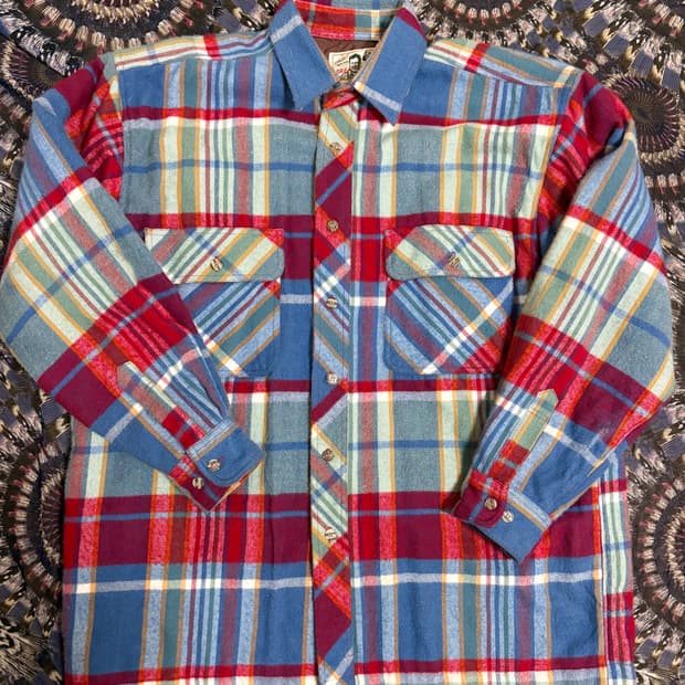 Vintage 블루 체크 퀄팅 셔츠 자켓