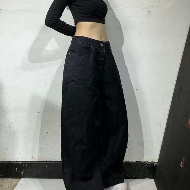 우드먼 흑청 에센셜 와이드 데님 팬츠 청바지