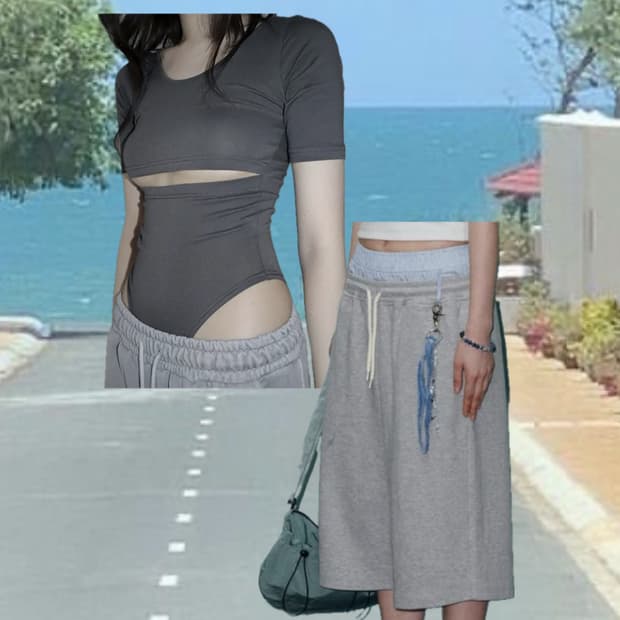 휴양지 동남아 핫여름 코디 러닝하이 레이어드 팬츠 바디슈트