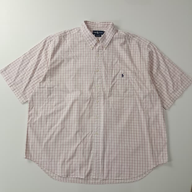 CK379 2XL 폴로 90s 빅셔츠 핑크퍼플 태터솔 반팔 셔츠 남방