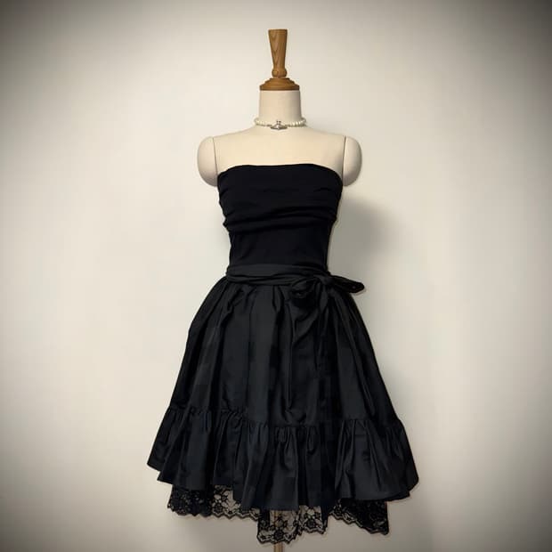 셔링 리본 블랙탑 고스 원피스