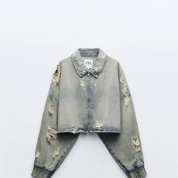 자라 TRF 디스트로이드 데님 크롭 점퍼 m