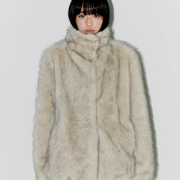 오피쉬 FLUFFY MIX FUR JACKET, LIGHT GRAY