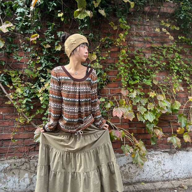 데일리무드 카키 롱 스커트