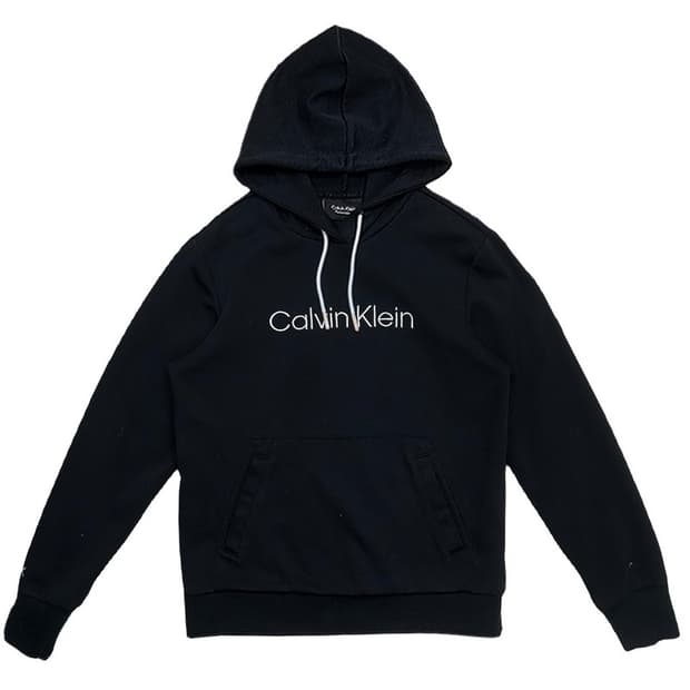 캘빈클라인 퍼포먼스 블랙 화이트 자수로고 폴리 코튼 혼방 후드티 S