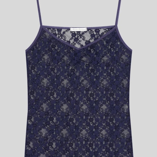 샵페어리 레이스 슬리브리스 나시 네이비