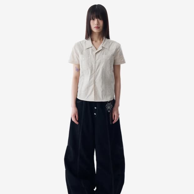 Aakam-Knee Pin-tuck Studded Cotton Pa 