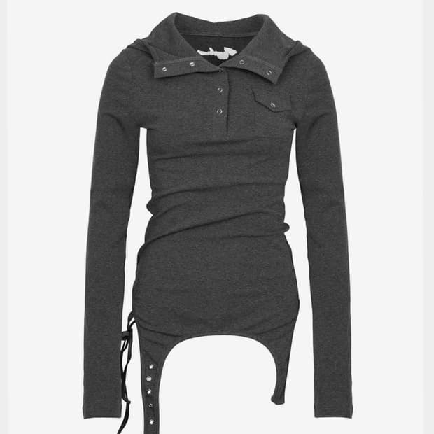 러프넥 가터 후디드 헨리 탑 