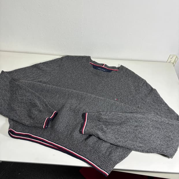 2XL 타미힐피거 차콜 스몰로고 면 니트