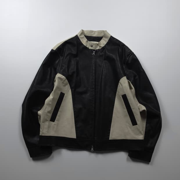 빈티지 카페레이서 배색 레더 바이커 자켓 (L)